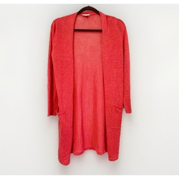J.Jill Cardigan XS Red Linen Viscose Midi Knit Pockets  Lightweight - Picture 1 of 11